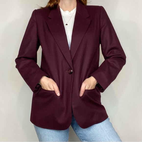 Vintage 80s Deep Burgundy Size 8P Petite Purple 100% Wool Blazer Jacket/Coat - Picture 3 of 12